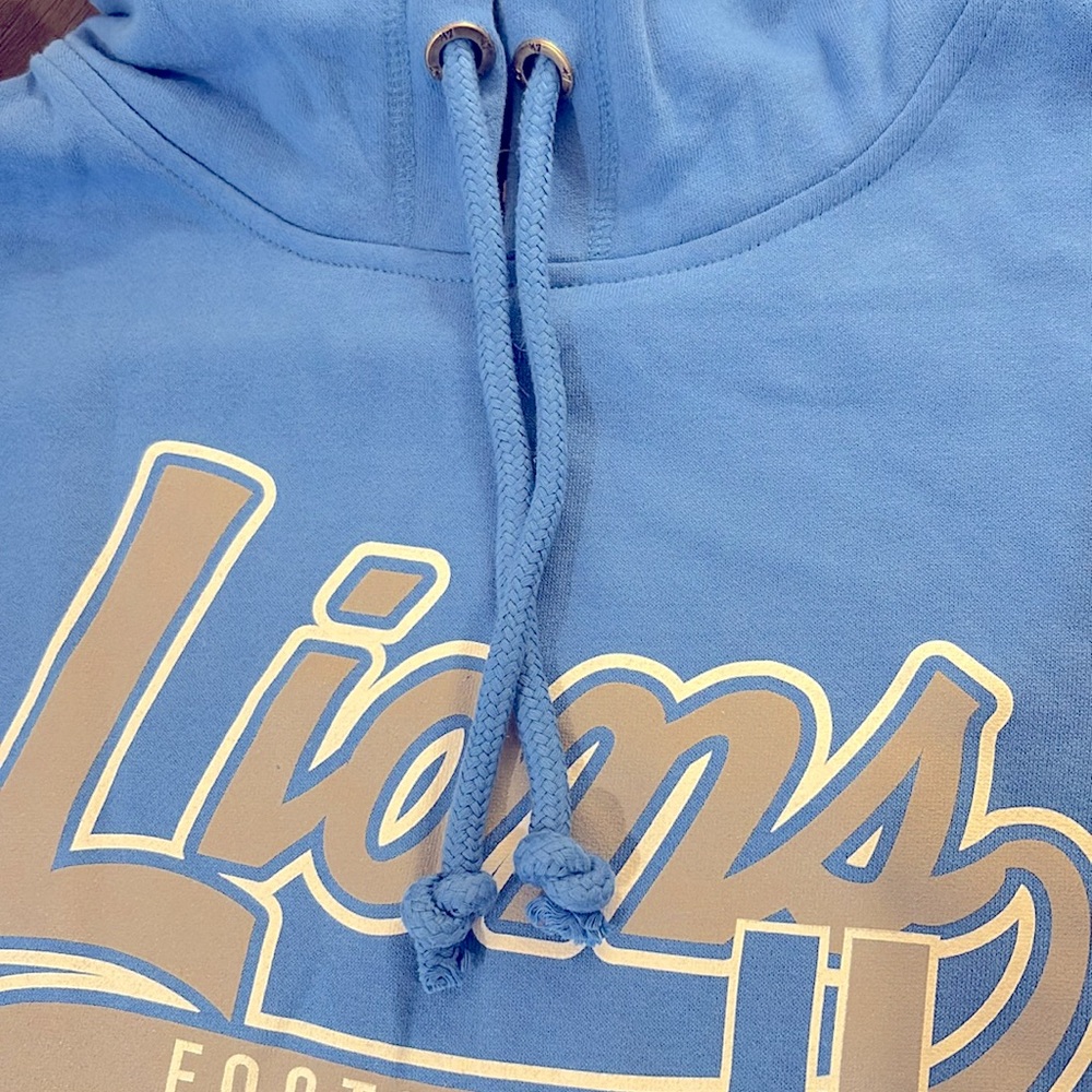 NWT [47] Brand Detroit Lions NFL Blue Script Pullover Hoodie Men's Size M or L - Picture 6 of 10
